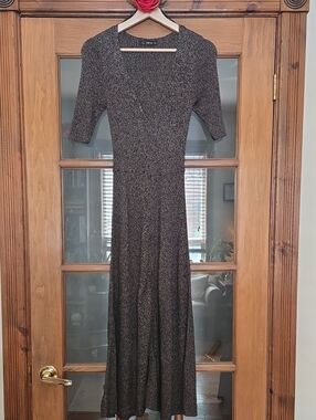Zara - Elegant Shimmer Knit Midi/Maxi Dress in Black & Gold Size M